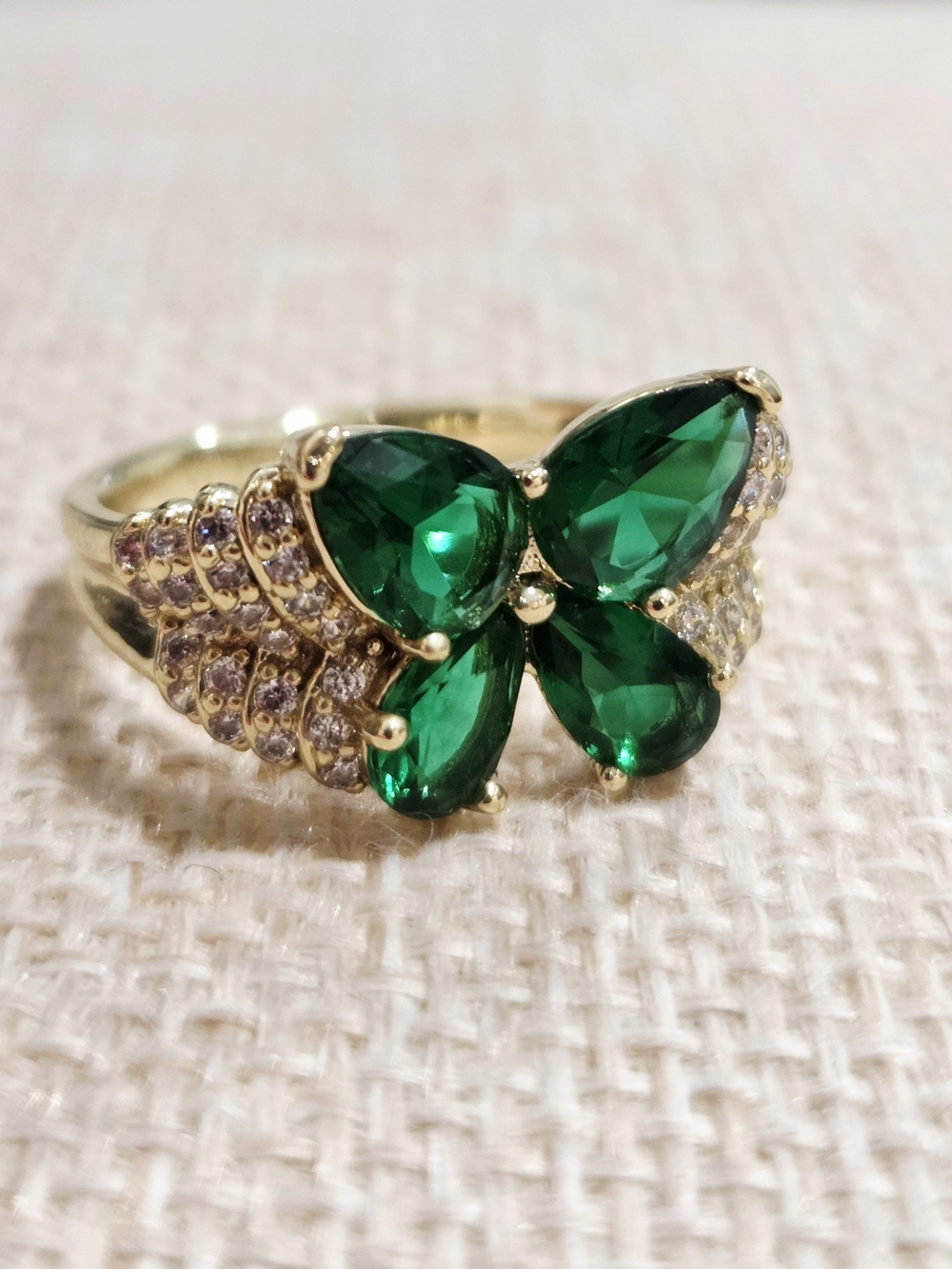 Emerald Green Butterfly Ring - Size 6